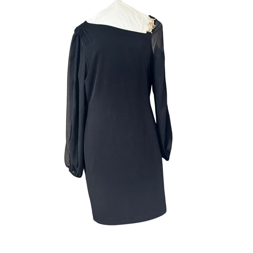 Ivanka Trump Black One-Shoulder Sheath Dress Size 10 Gold Chain Detail luxury